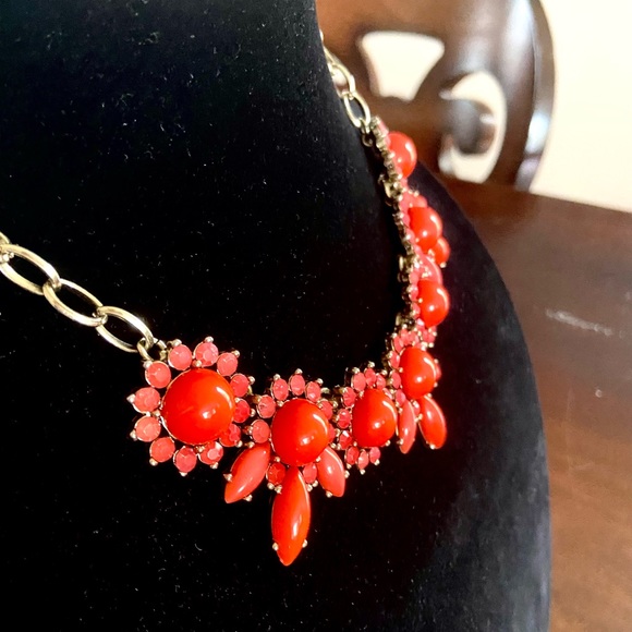 J. Crew Vibrant Orange & Gold Necklace. Statement - Picture 2 of 5